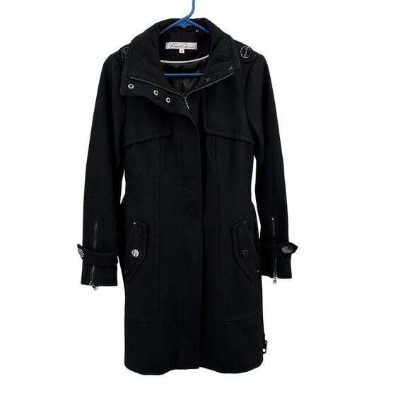 Kenneth Cole New York Waist Tie Coat WMNS 4 Black Wool Blend Zip Up Lined Jacket - Picture 5 of 10